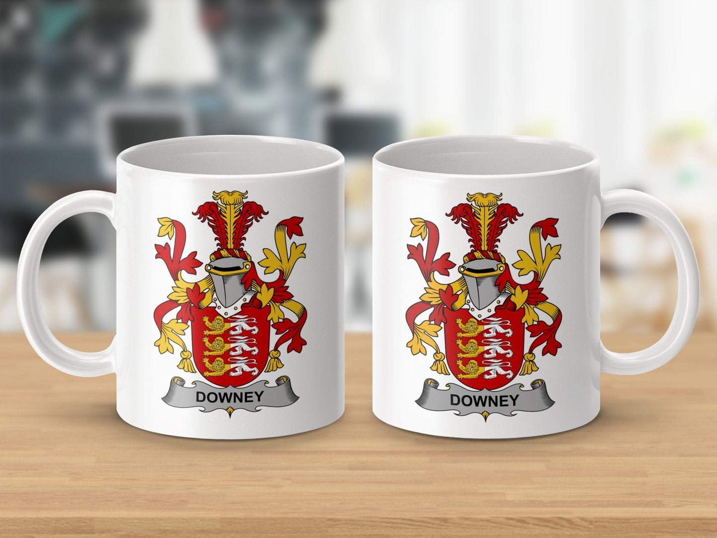 Physical Item 11oz / White Downey Surname Irish Heraldry Ceramic Mug