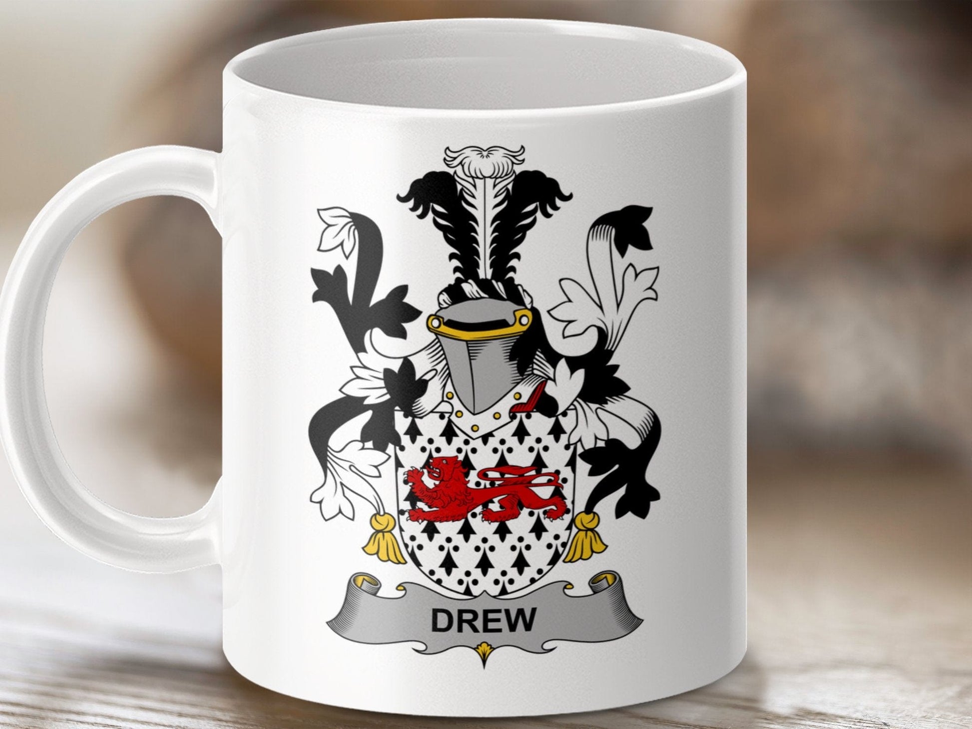 Physical Item 11oz / White Drew Surname Irish Heraldry Ceramic Mug