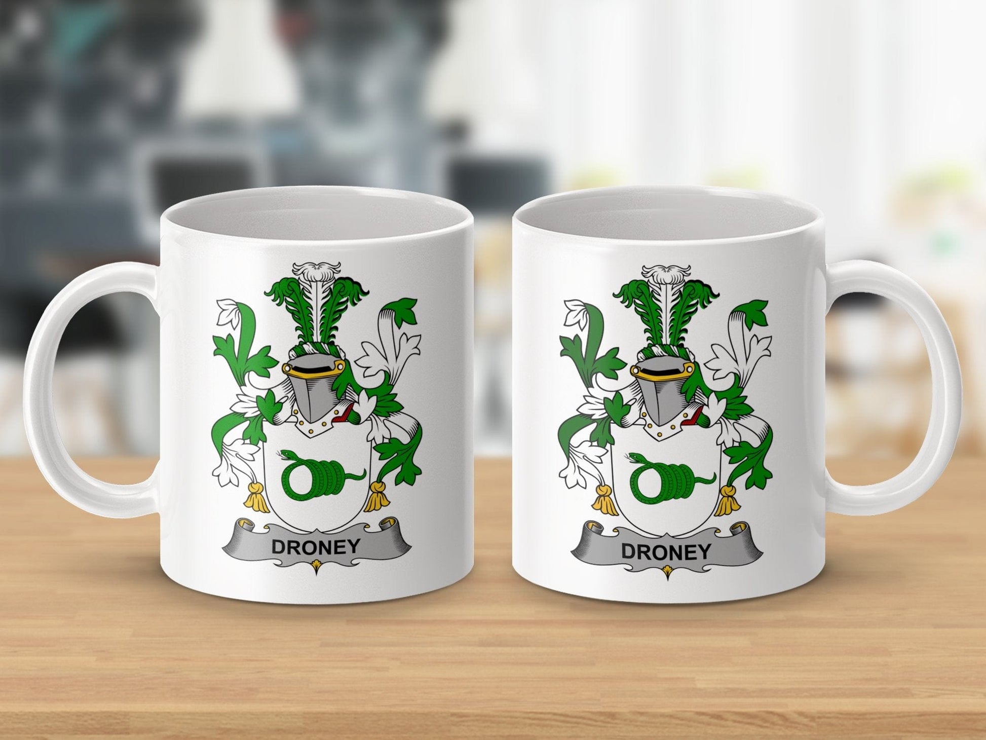 Physical Item 11oz / White Droney Surname Irish Heraldry Ceramic Mug