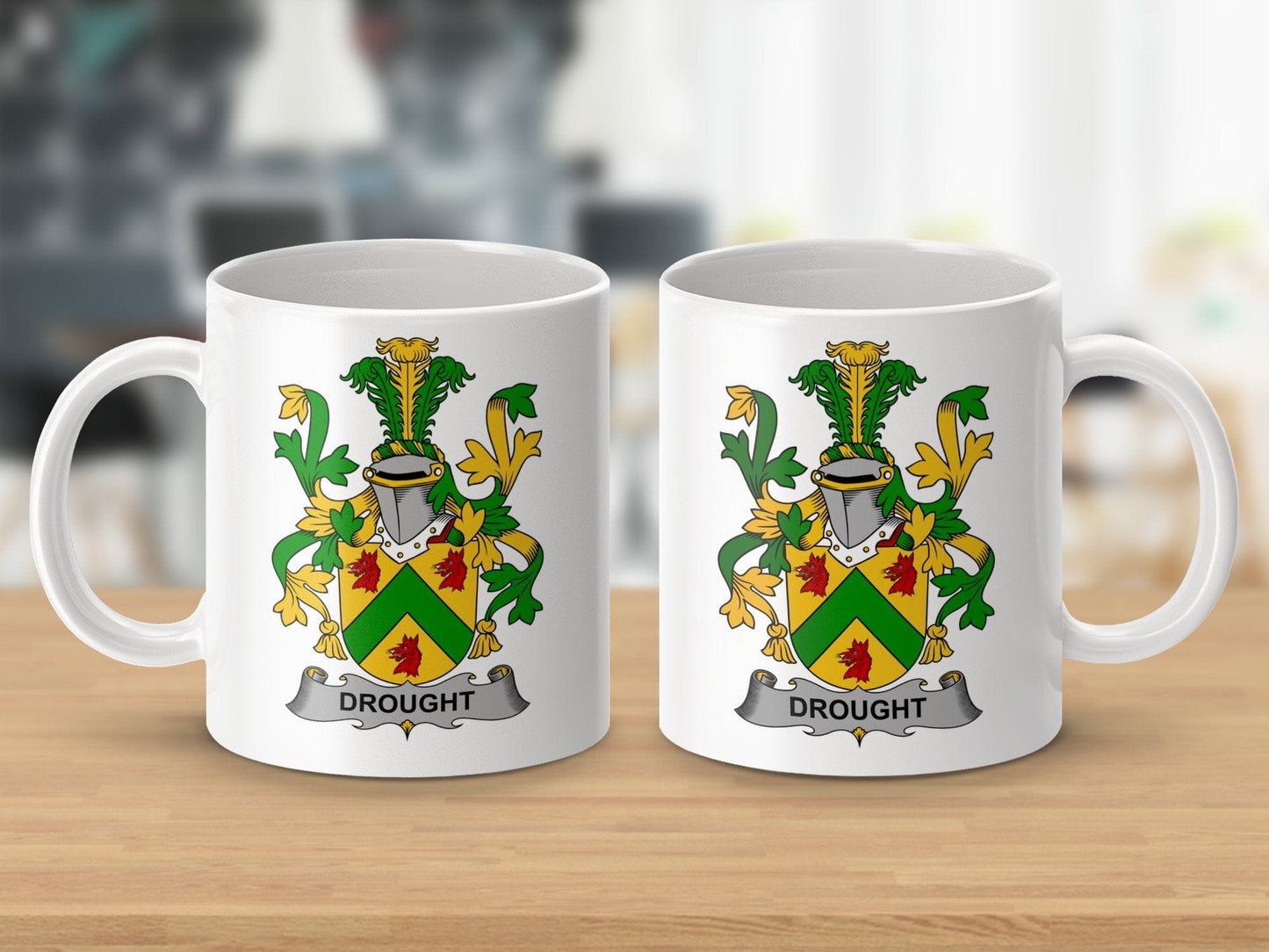 Physical Item 11oz / White Drought Surname Irish Heraldry Ceramic Mug