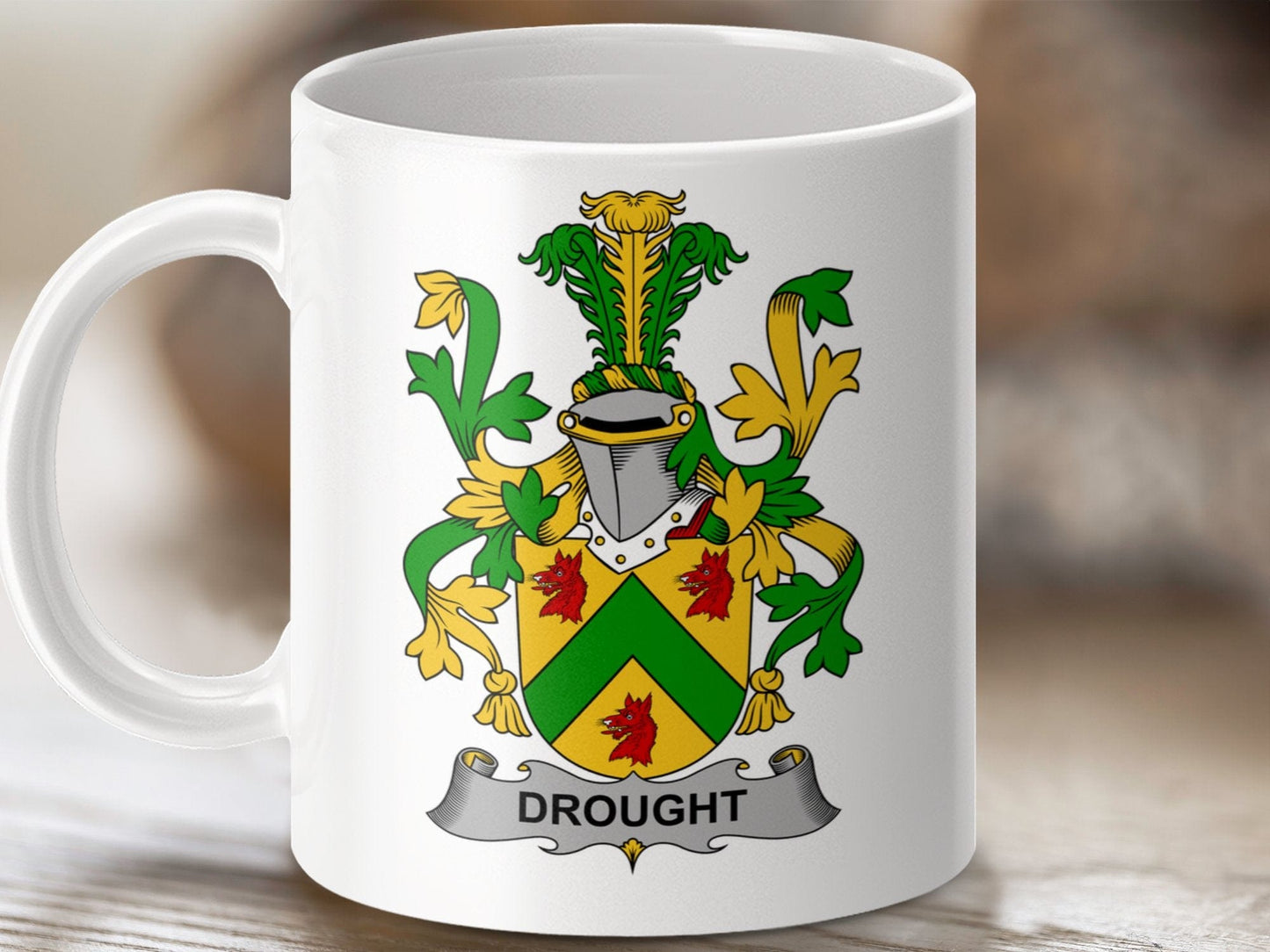 Physical Item 11oz / White Drought Surname Irish Heraldry Ceramic Mug