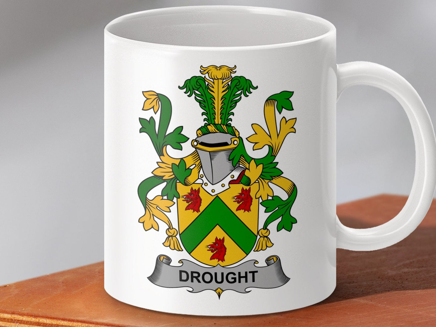 Physical Item 11oz / White Drought Surname Irish Heraldry Ceramic Mug