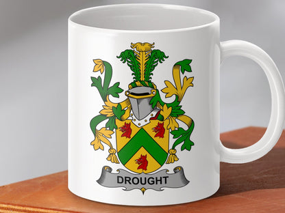 Physical Item 11oz / White Drought Surname Irish Heraldry Ceramic Mug