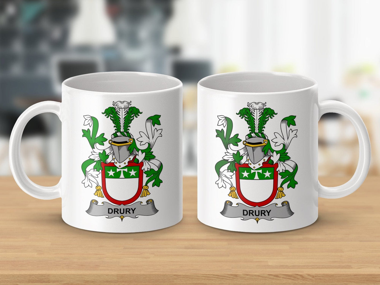 Physical Item 11oz / White Drury Surname Irish Heraldry Ceramic Mug