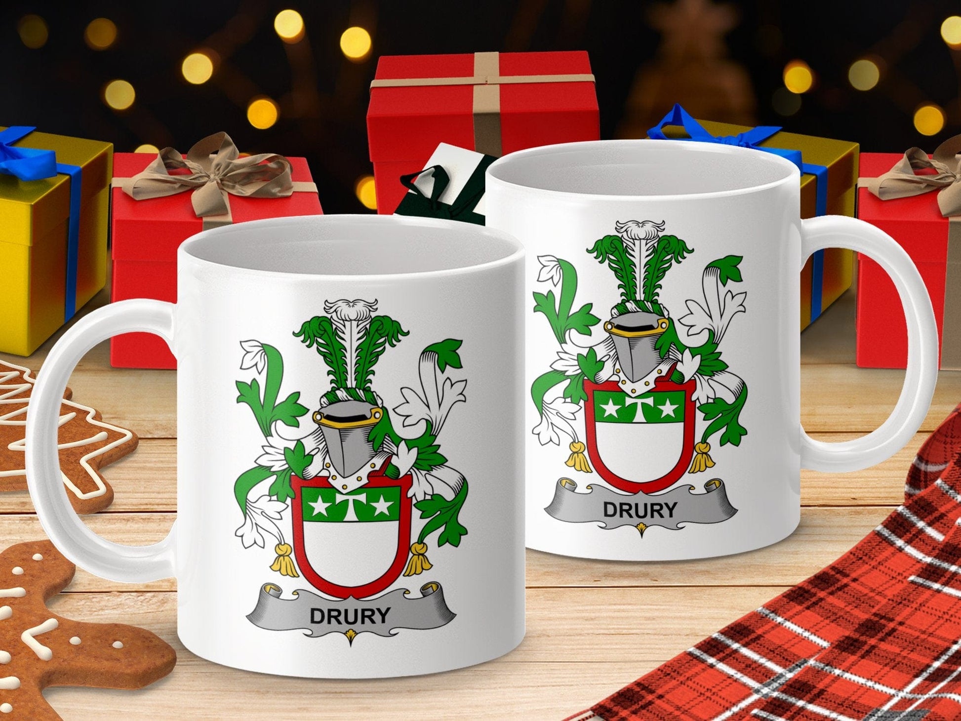 Physical Item 11oz / White Drury Surname Irish Heraldry Ceramic Mug