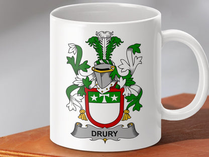 Physical Item 11oz / White Drury Surname Irish Heraldry Ceramic Mug