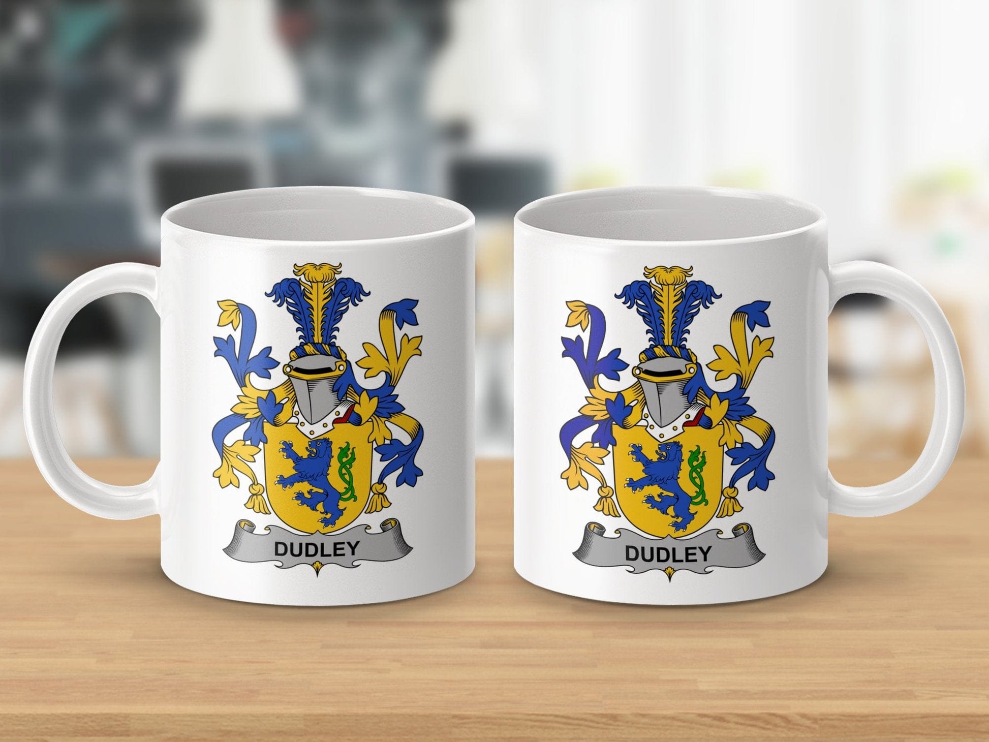 Physical Item 11oz / White Dudley Surname Irish Heraldry Ceramic Mug