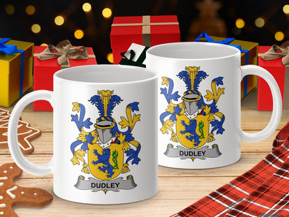 Physical Item 11oz / White Dudley Surname Irish Heraldry Ceramic Mug