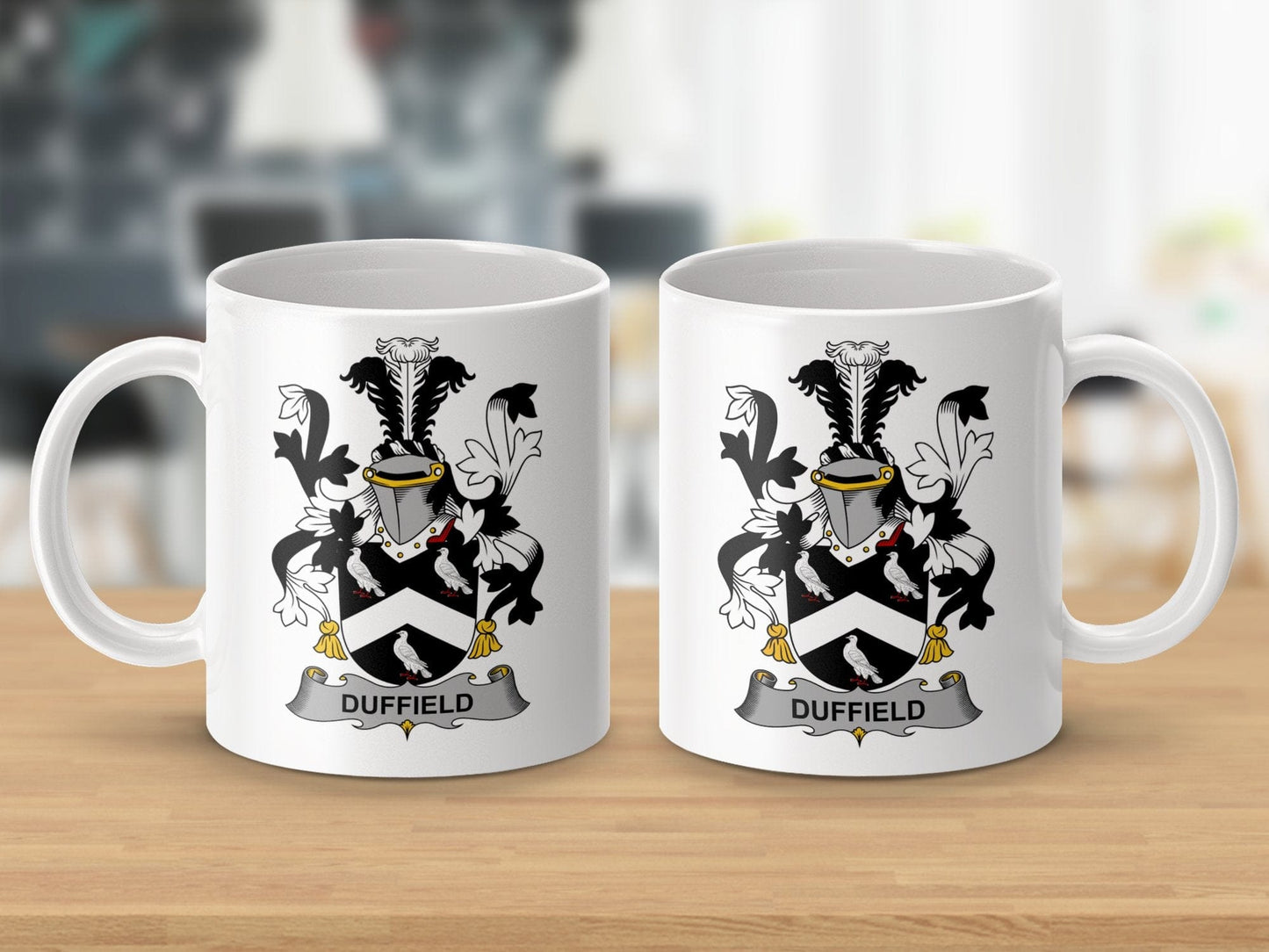 Physical Item 11oz / White Duffield Surname Irish Heraldry Ceramic Mug