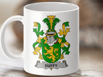 Physical Item 11oz / White Duffy Surname Irish Heraldry Ceramic Mug