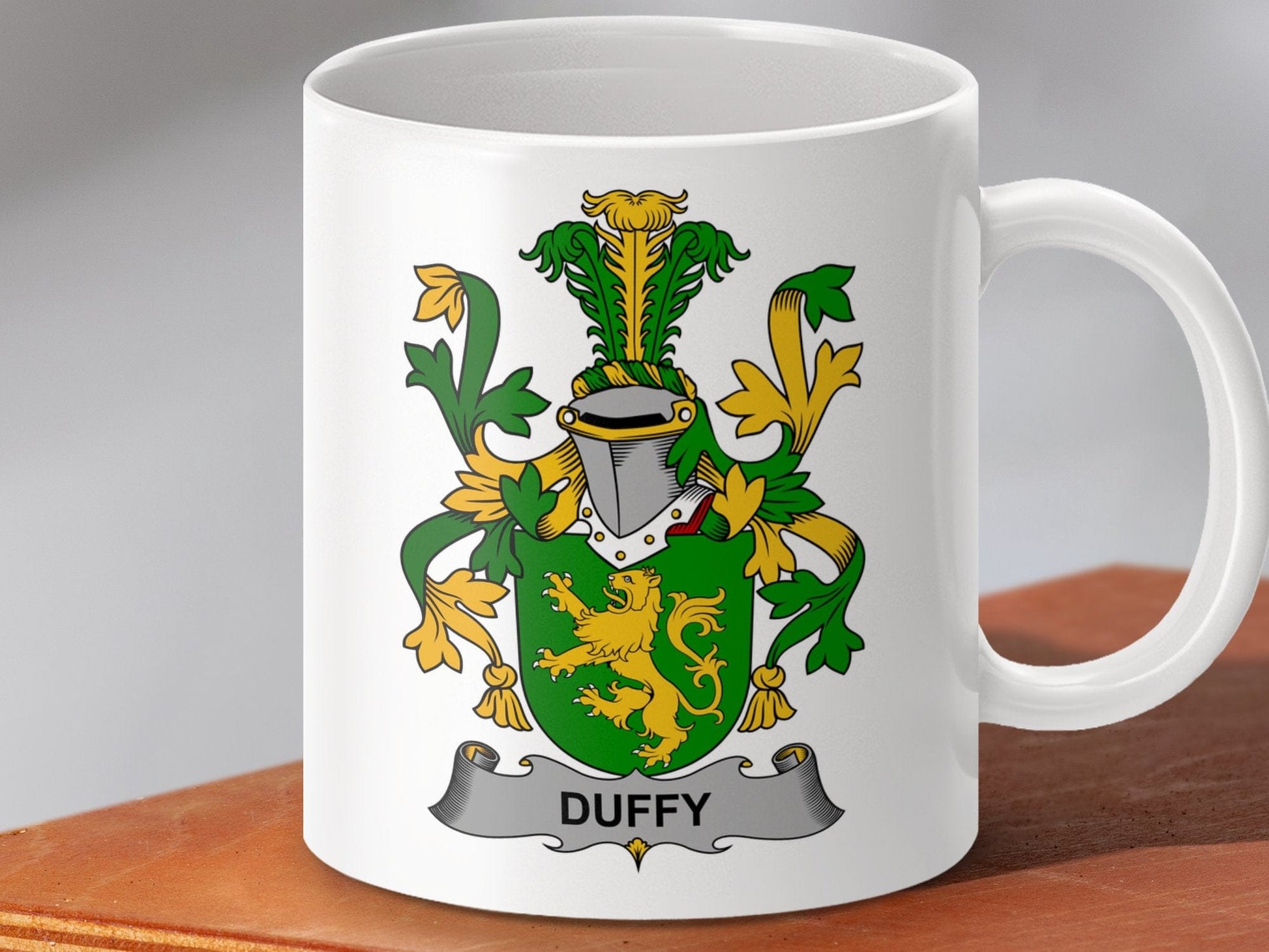 Physical Item 11oz / White Duffy Surname Irish Heraldry Ceramic Mug