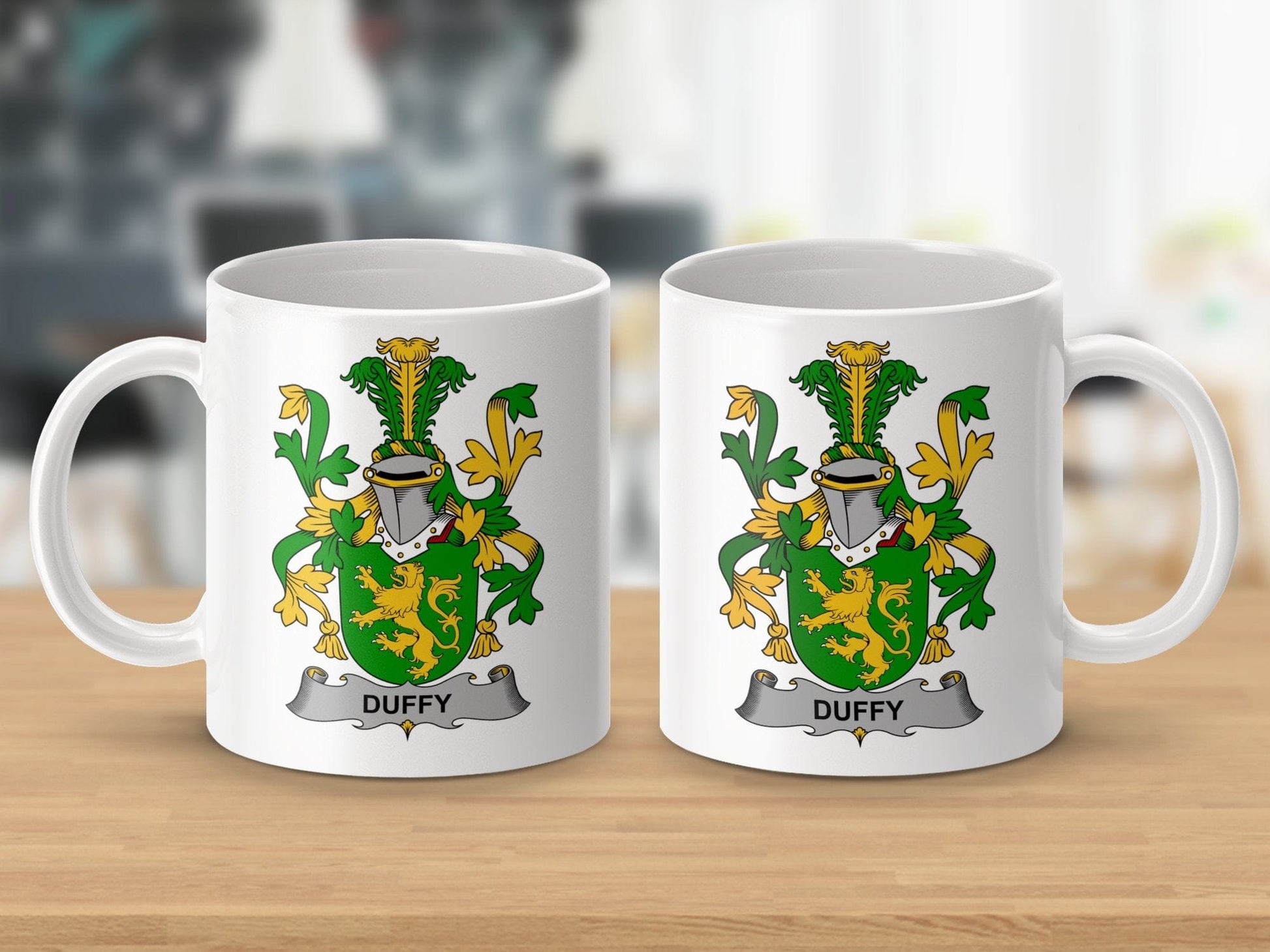 Physical Item 11oz / White Duffy Surname Irish Heraldry Ceramic Mug