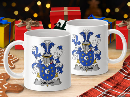 Physical Item 11oz / White Duggan Surname Irish Heraldry Ceramic Mug