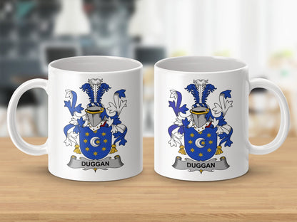 Physical Item 11oz / White Duggan Surname Irish Heraldry Ceramic Mug