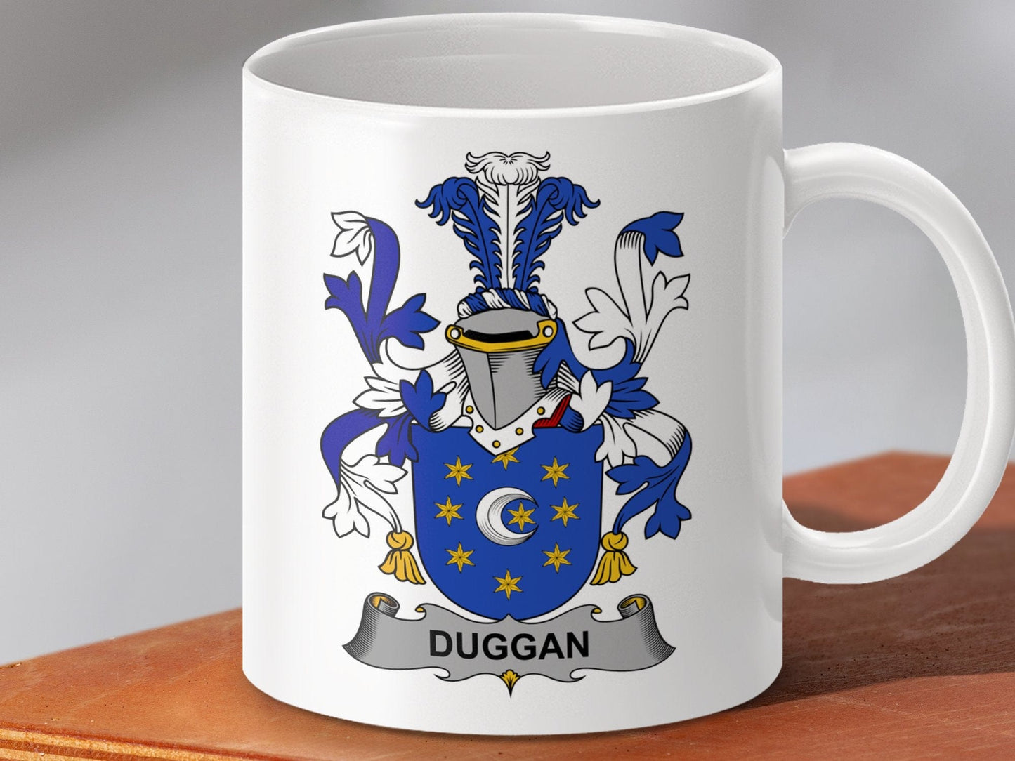 Physical Item 11oz / White Duggan Surname Irish Heraldry Ceramic Mug