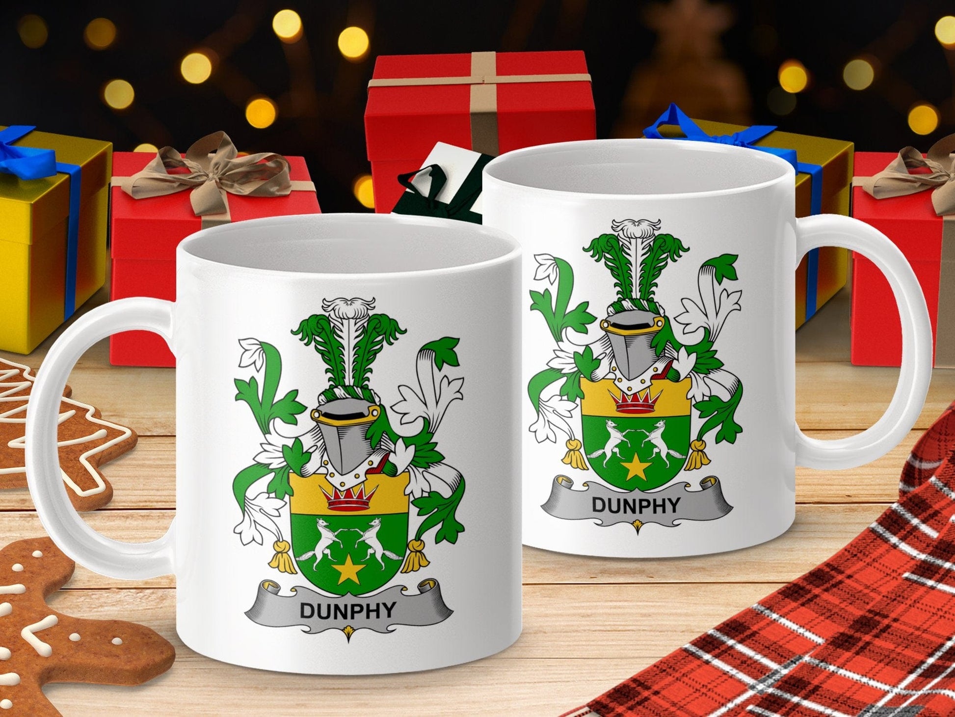 Physical Item 11oz / White Dunphy Surname Irish Heraldry Ceramic Mug