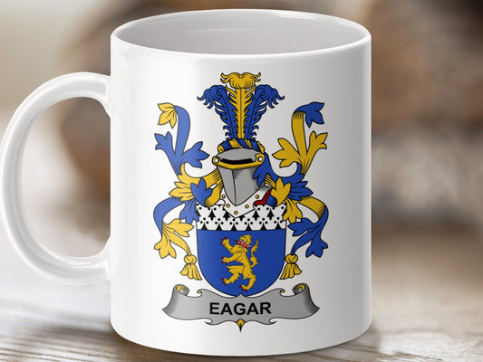 Physical Item 11oz / White Eagar Surname Irish Heraldry Ceramic Mug