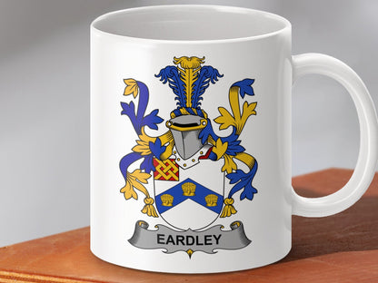 Physical Item 11oz / White Eardley Surname Irish Heraldry Ceramic Mug