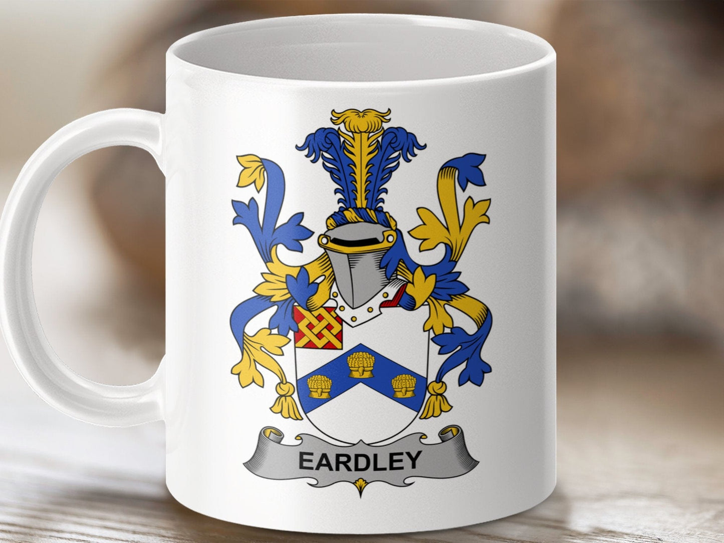 Physical Item 11oz / White Eardley Surname Irish Heraldry Ceramic Mug