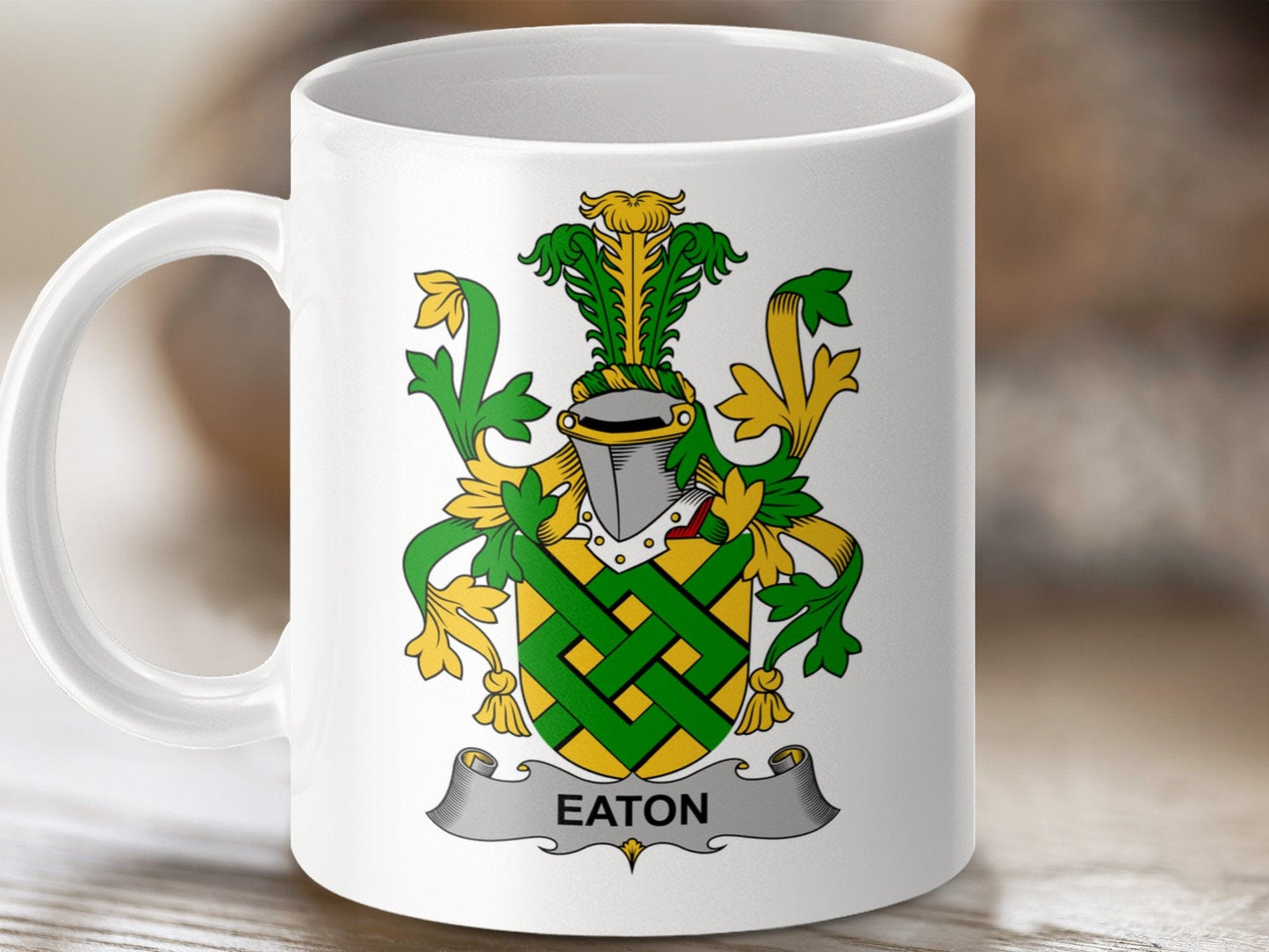 Physical Item 11oz / White Eaton Surname Irish Heraldry Ceramic Mug