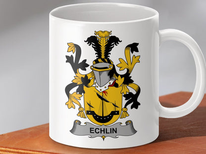 Physical Item 11oz / White Echlin Surname Irish Heraldry Ceramic Mug