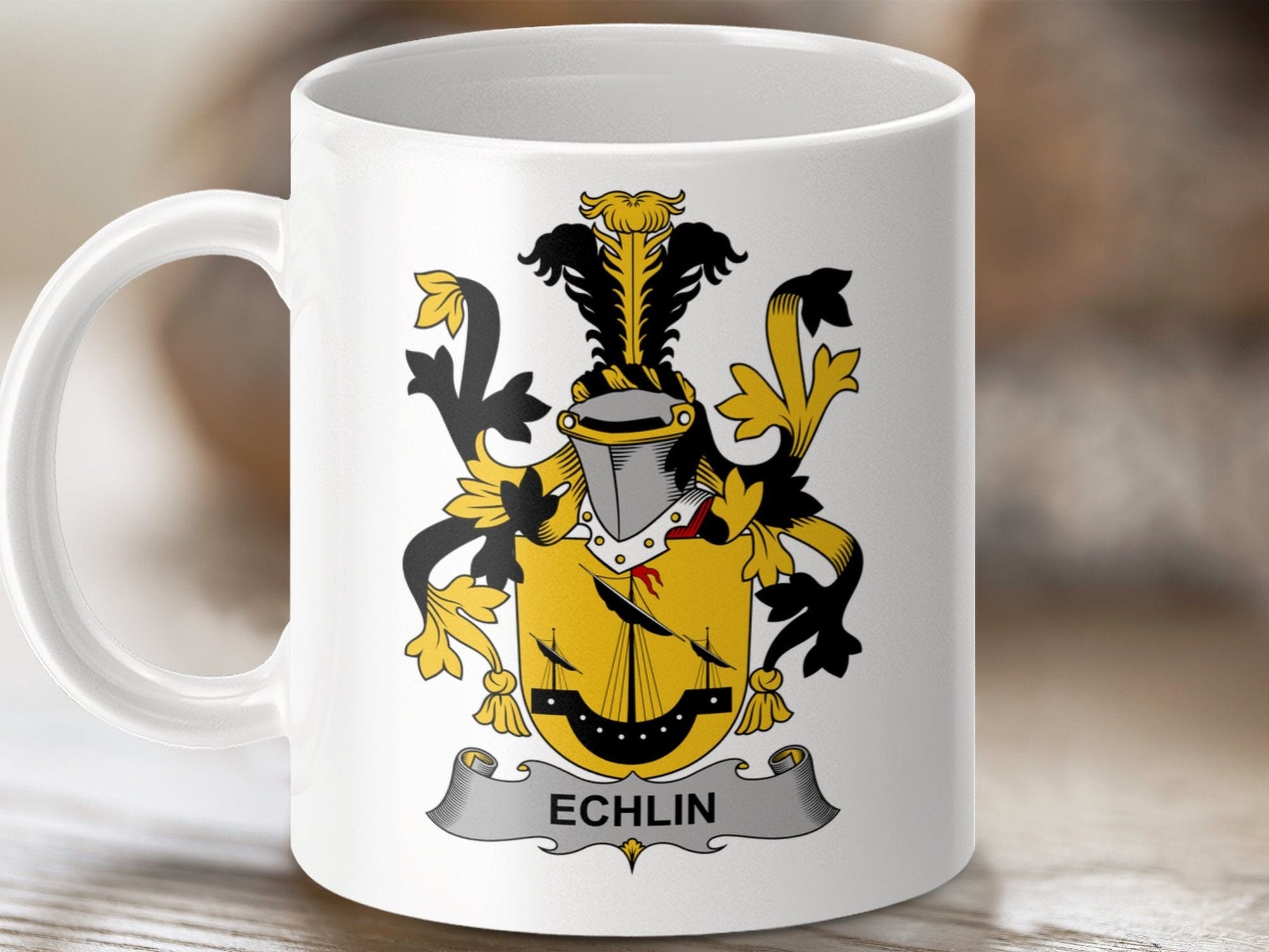 Physical Item 11oz / White Echlin Surname Irish Heraldry Ceramic Mug