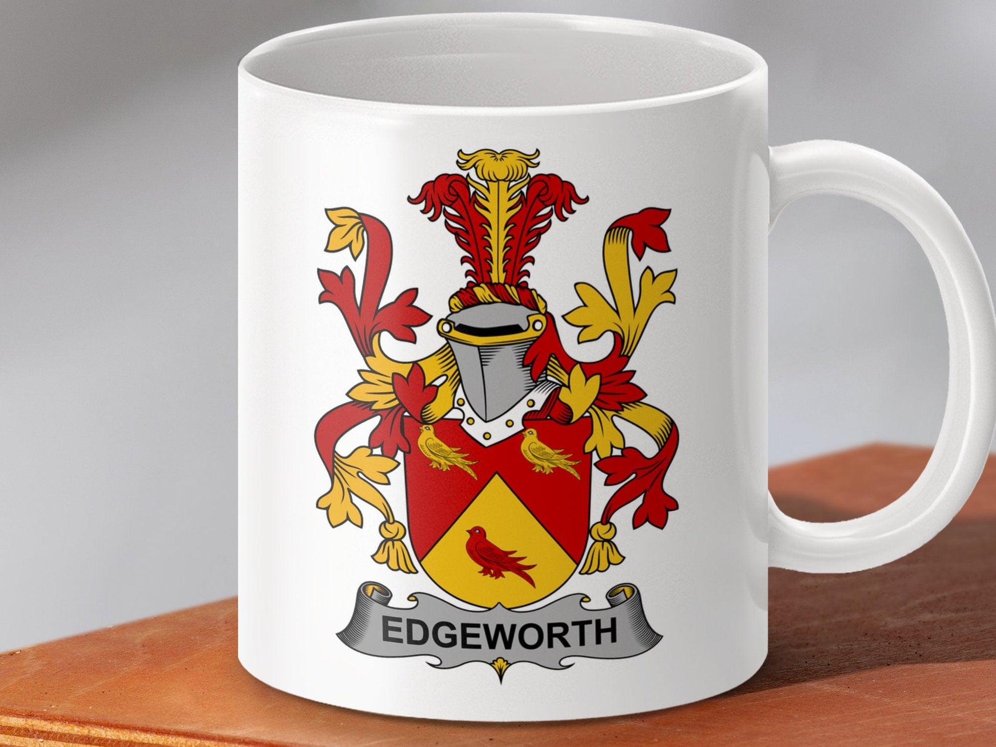 Physical Item 11oz / White Edgeworth Surname Irish Heraldry Ceramic Mug