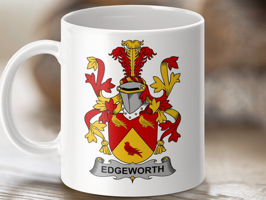 Physical Item 11oz / White Edgeworth Surname Irish Heraldry Ceramic Mug