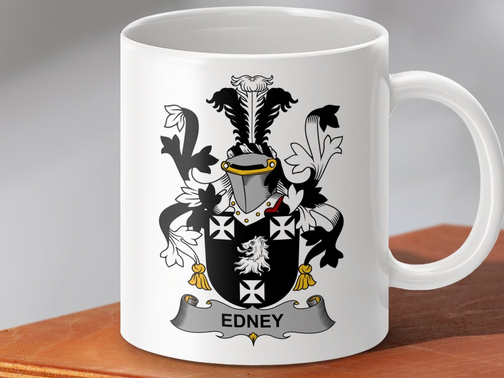 Physical Item 11oz / White Edney Surname Irish Heraldry Coat of Arms mug