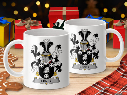 Physical Item 11oz / White Edney Surname Irish Heraldry Coat of Arms mug