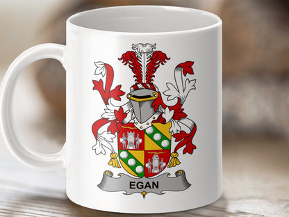 Physical Item 11oz / White Egan Surname Irish Heraldry Ceramic Mug