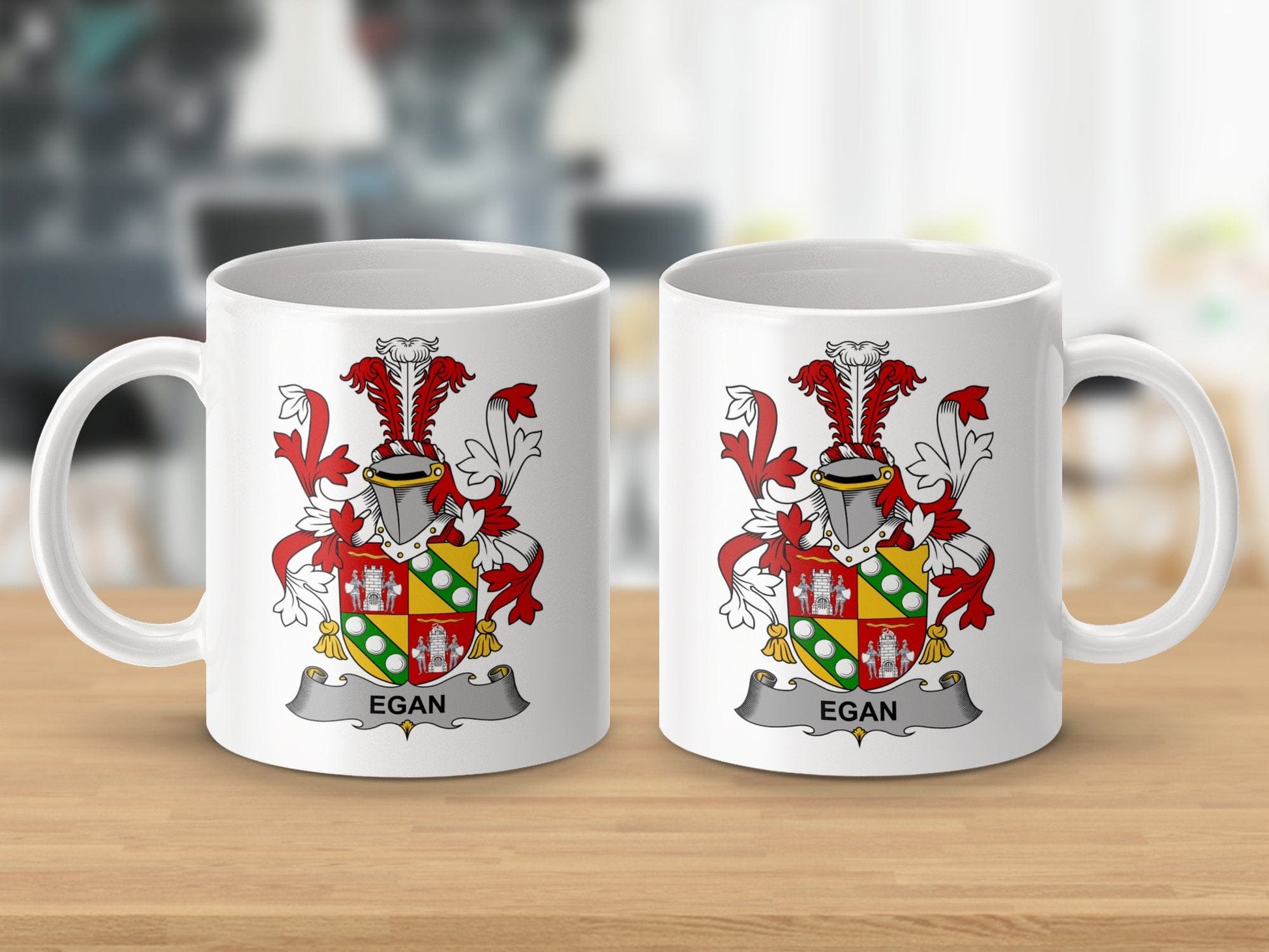 Physical Item 11oz / White Egan Surname Irish Heraldry Ceramic Mug