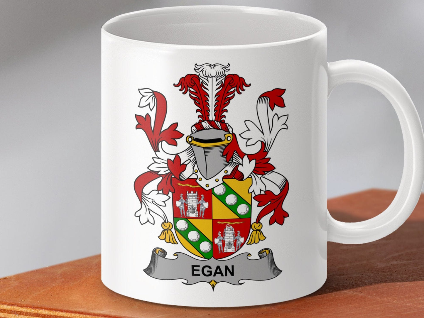 Physical Item 11oz / White Egan Surname Irish Heraldry Ceramic Mug