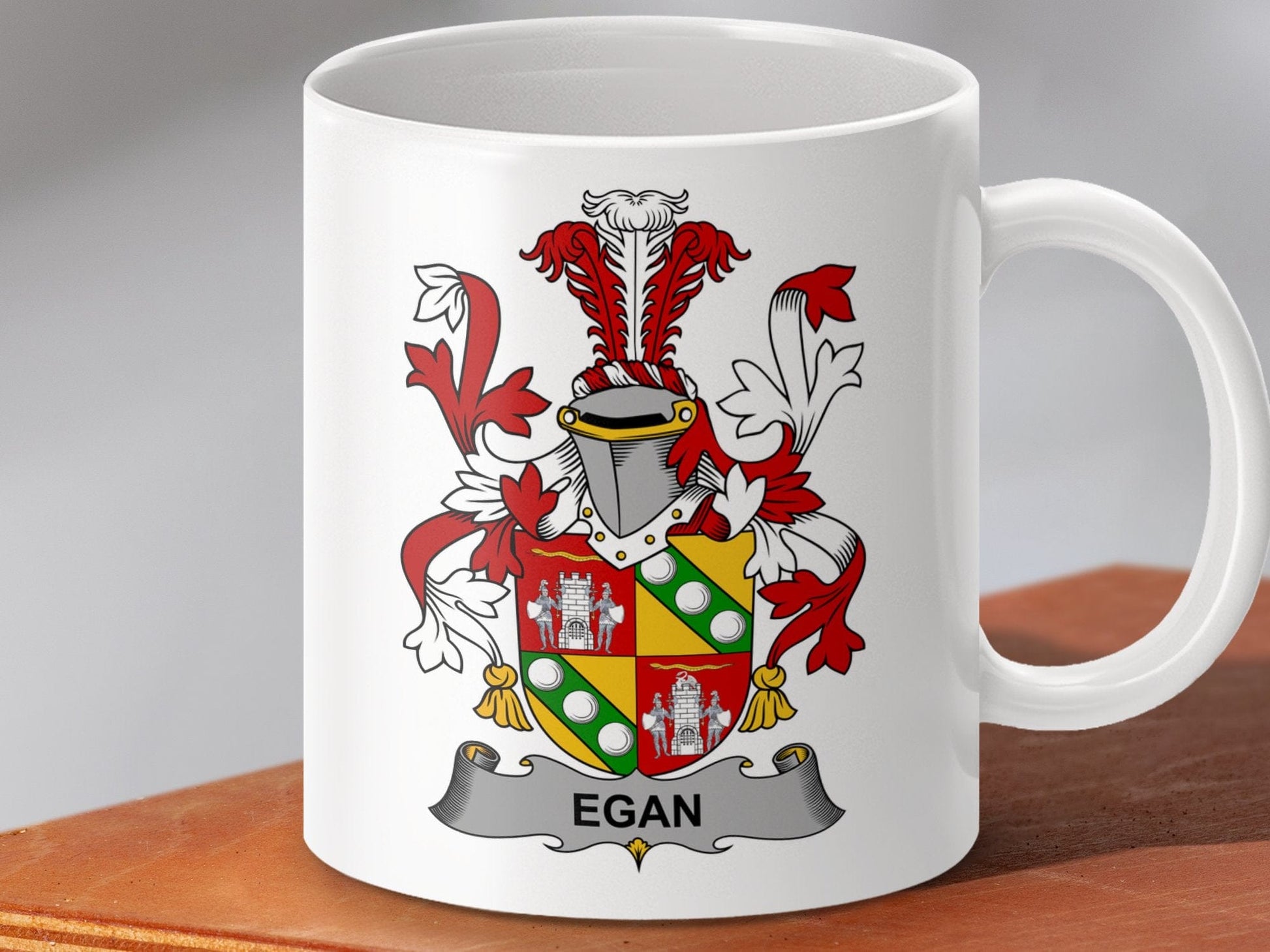 Physical Item 11oz / White Egan Surname Irish Heraldry Ceramic Mug