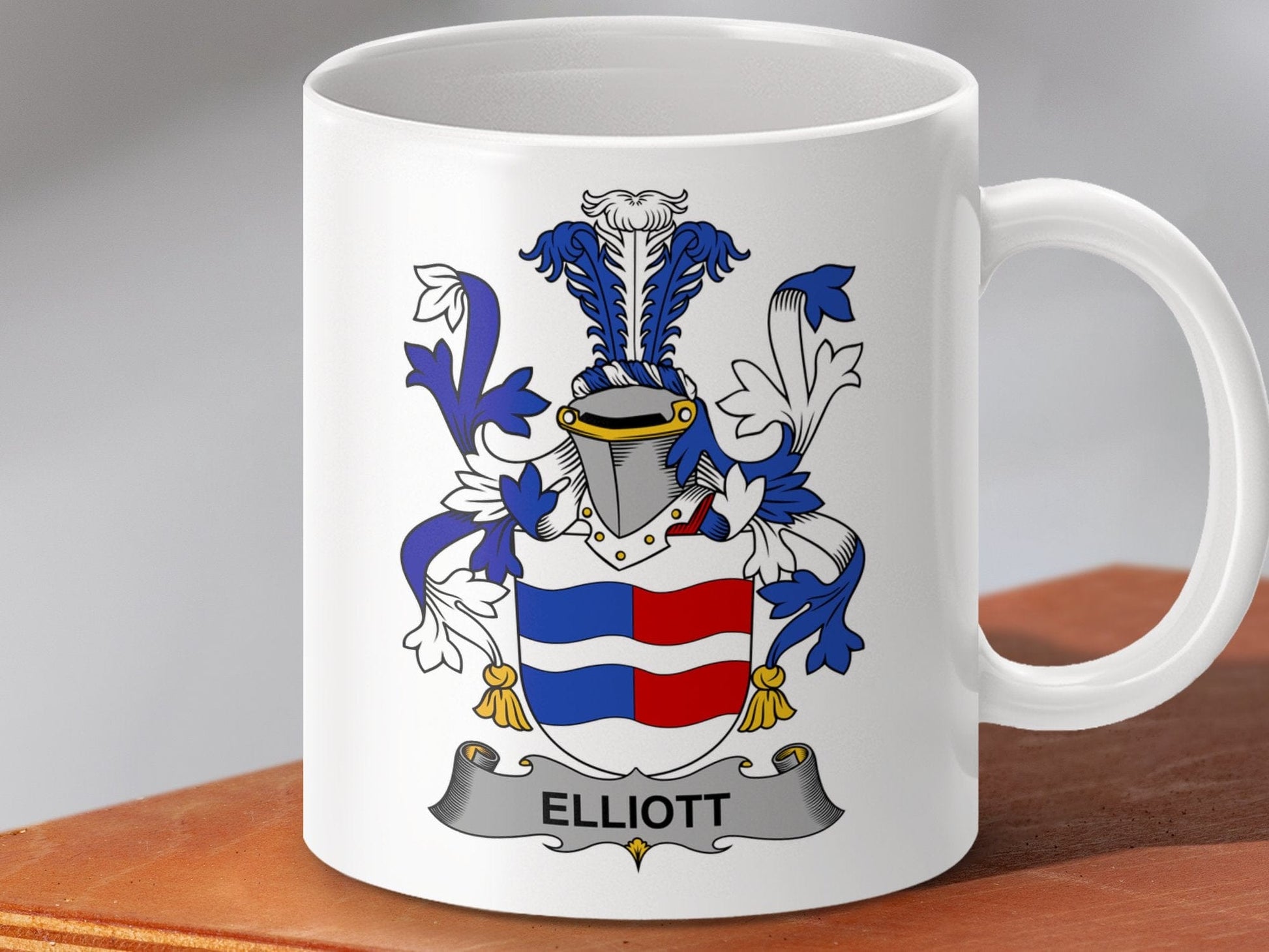 Physical Item 11oz / White Elliott Surname Irish Heraldry Ceramic Mug