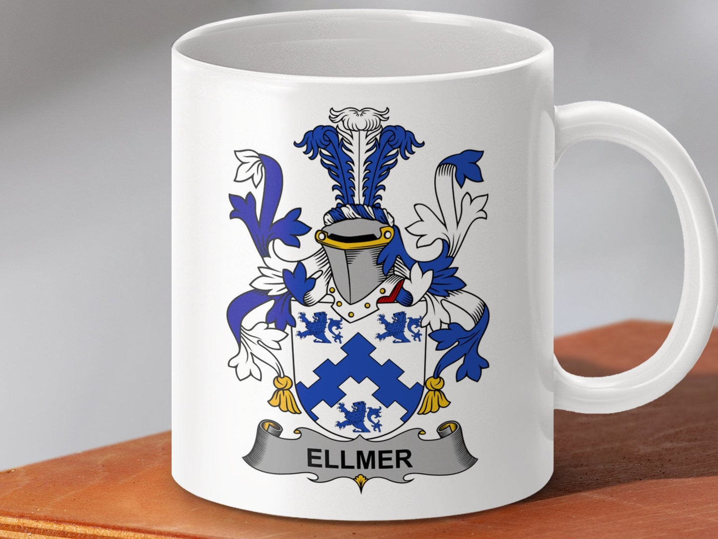 Physical Item 11oz / White Ellmer Surname Irish Heraldry Ceramic Mug