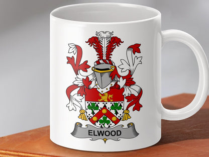 Physical Item 11oz / White Elwood Surname Irish Heraldry Ceramic Mug