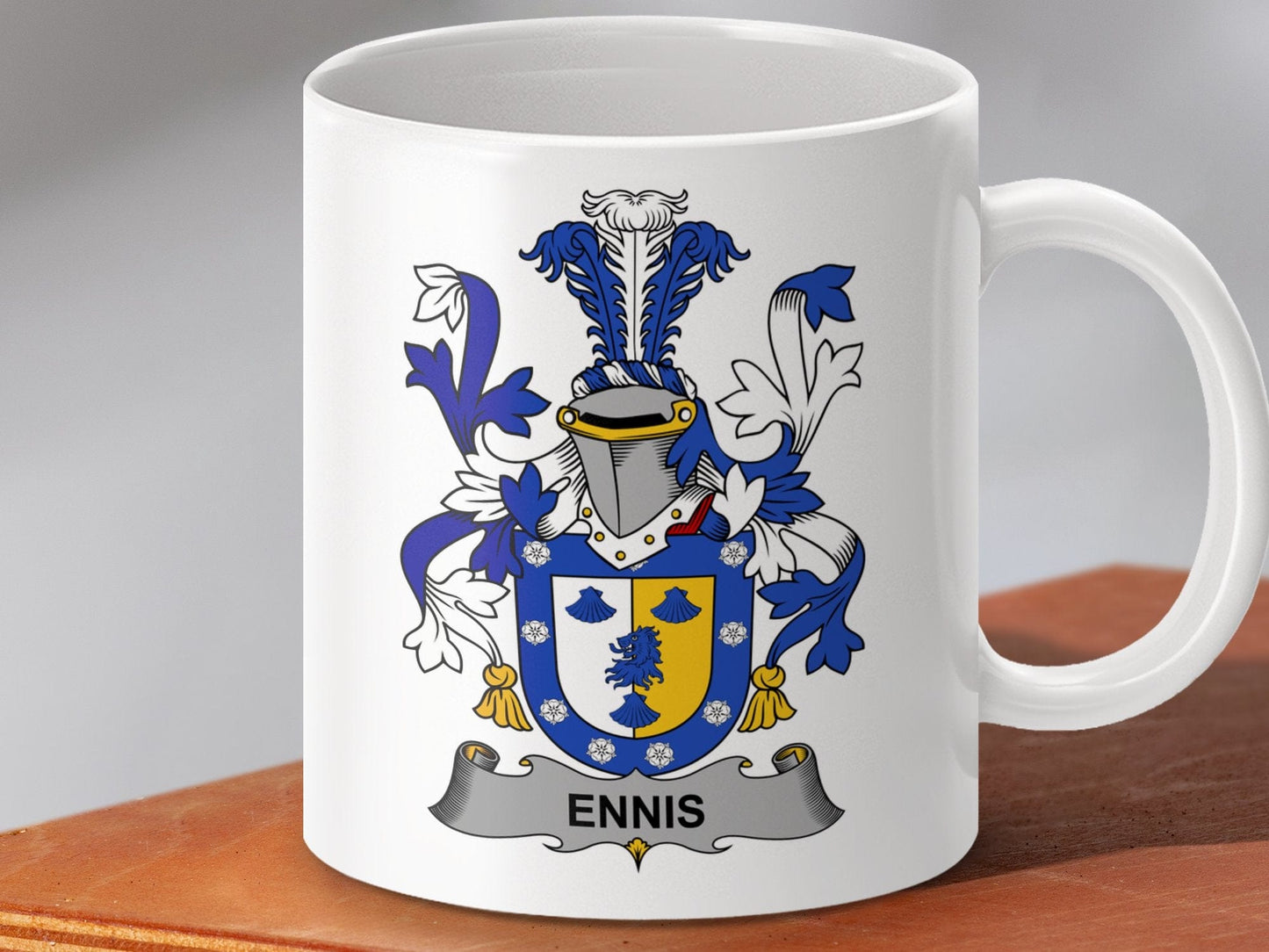 Physical Item 11oz / White Ennis Surname Irish Heraldry Ceramic Mug