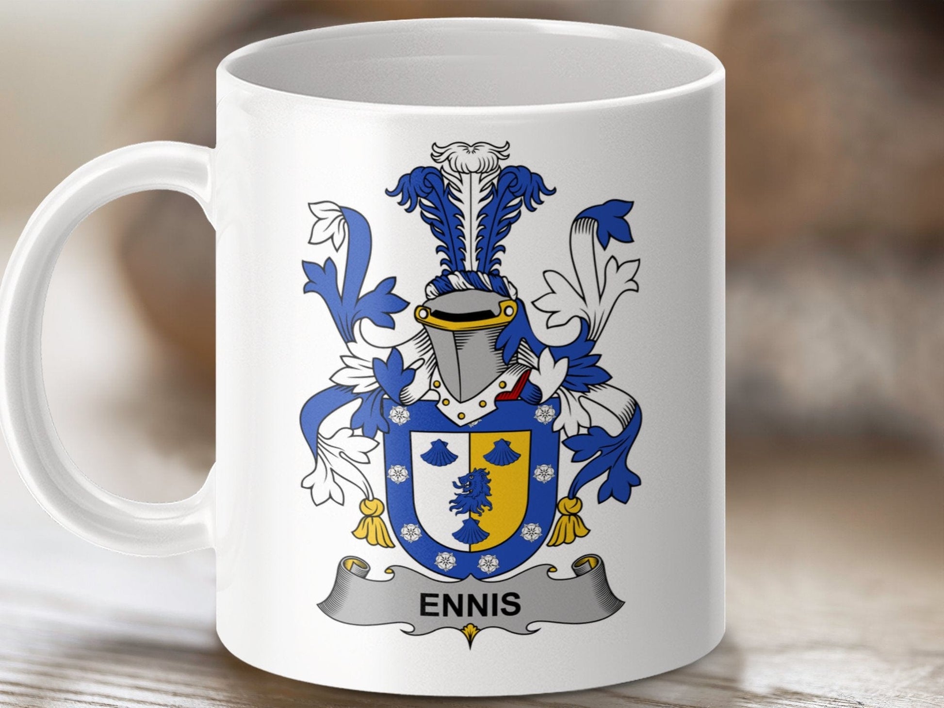 Physical Item 11oz / White Ennis Surname Irish Heraldry Ceramic Mug