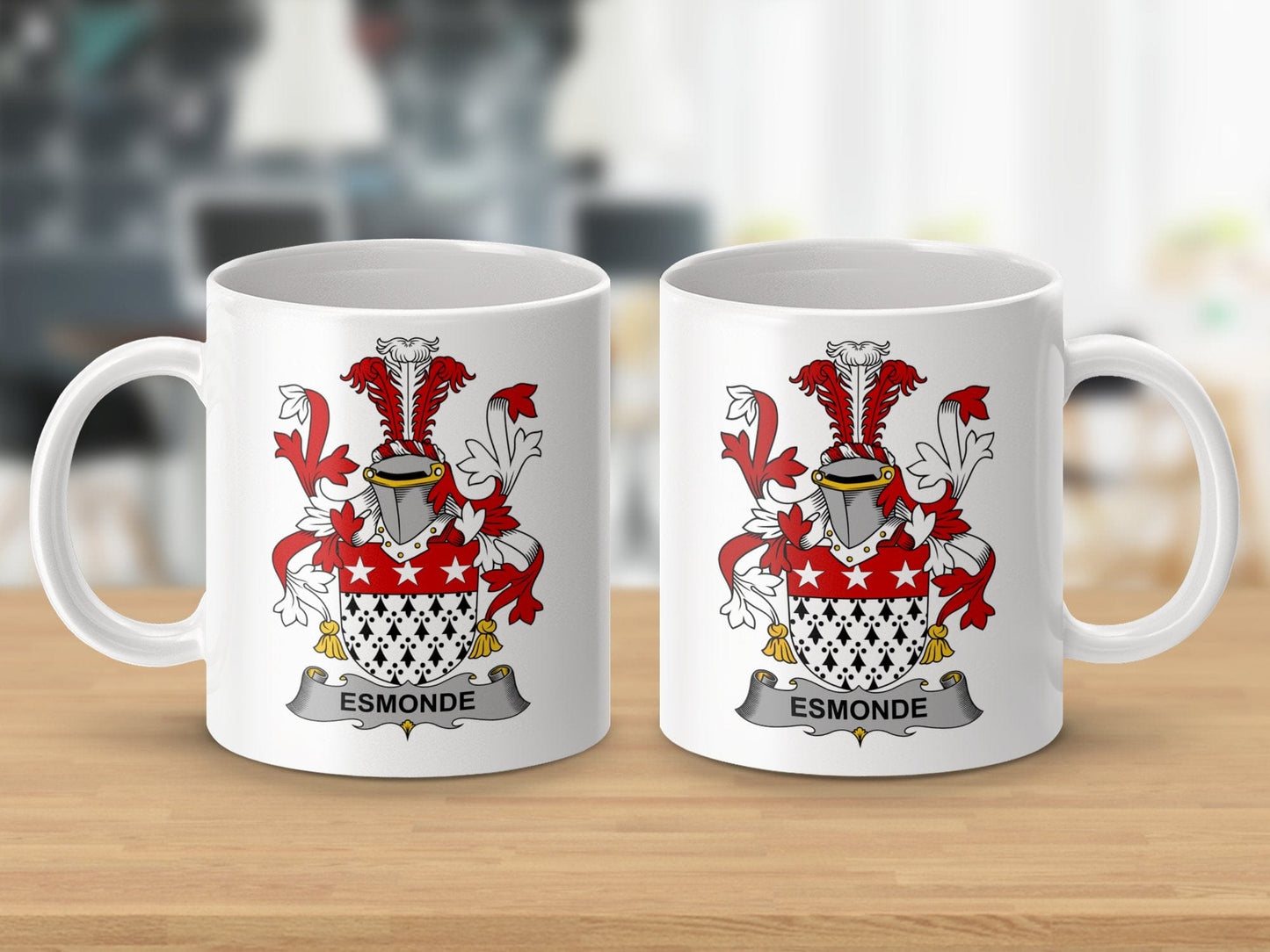 Physical Item 11oz / White Esmonde Surname Irish Heraldry Ceramic Mug