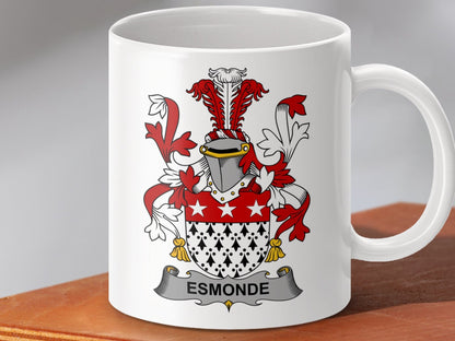 Physical Item 11oz / White Esmonde Surname Irish Heraldry Ceramic Mug