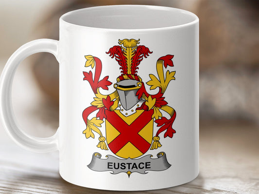 Physical Item 11oz / White Eustace Surname Irish Heraldry Ceramic Mug