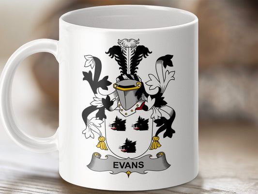 Physical Item 11oz / White Evans Surname Irish Heraldry Ceramic Mug