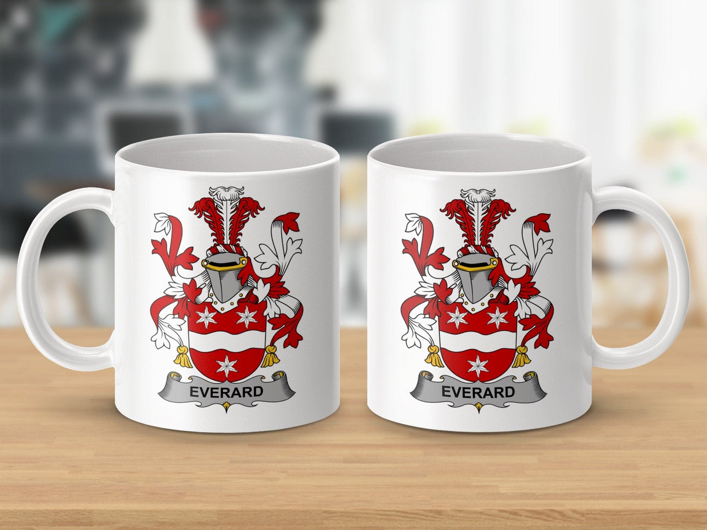 Physical Item 11oz / White Everard Surname Irish Heraldry Ceramic Mug