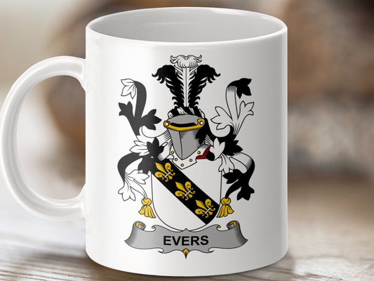 Physical Item 11oz / White Evers Surname Irish Heraldry Emblazoned Mug