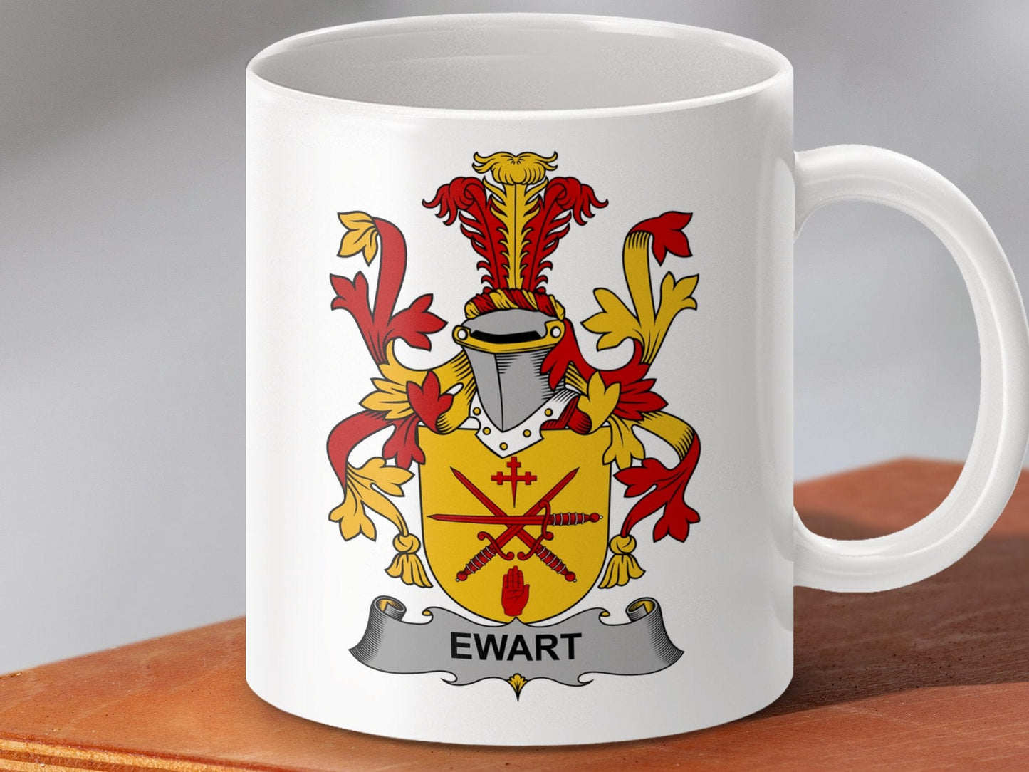 Physical Item 11oz / White Ewart Surname Irish Heraldry Ceramic Mug