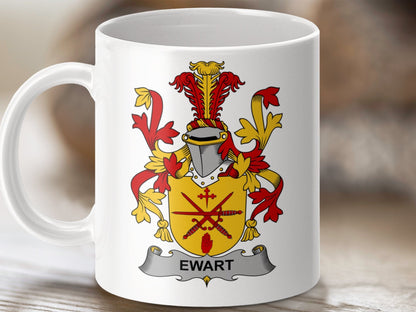 Physical Item 11oz / White Ewart Surname Irish Heraldry Ceramic Mug