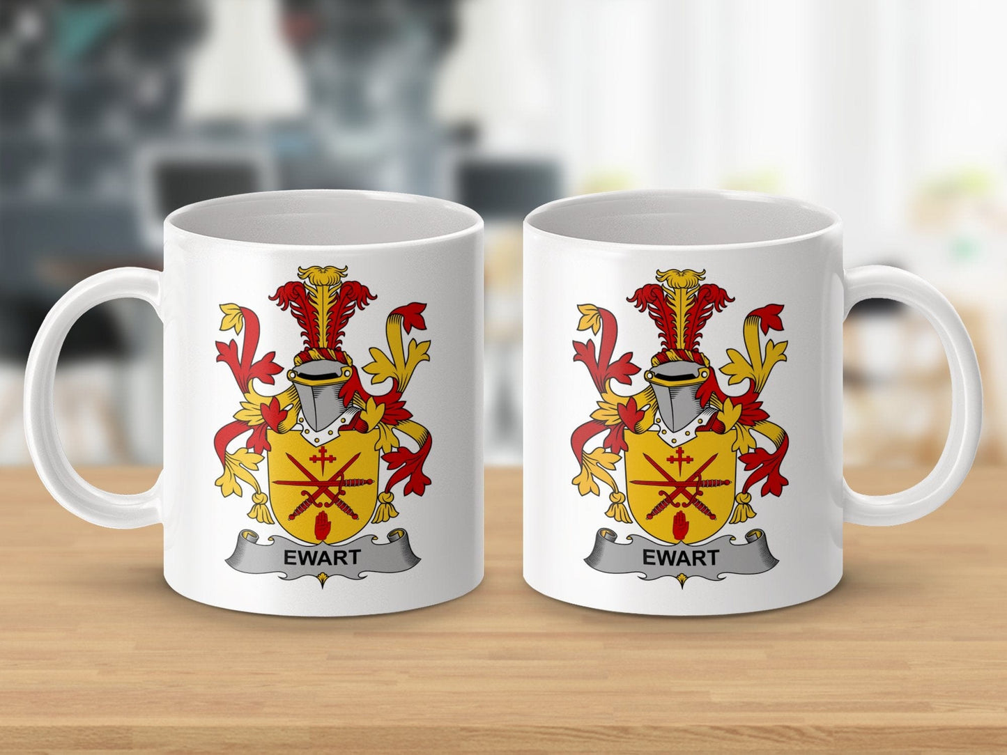 Physical Item 11oz / White Ewart Surname Irish Heraldry Ceramic Mug