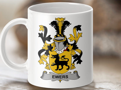 Physical Item 11oz / White Ewers Surname Irish Heraldry Ceramic Mug