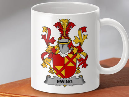 Physical Item 11oz / White Ewing Surname Irish Heraldry Ceramic Mug